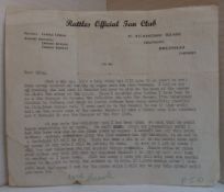 The Rattles Official Fan Club headed note paper, with typed letter to Mike