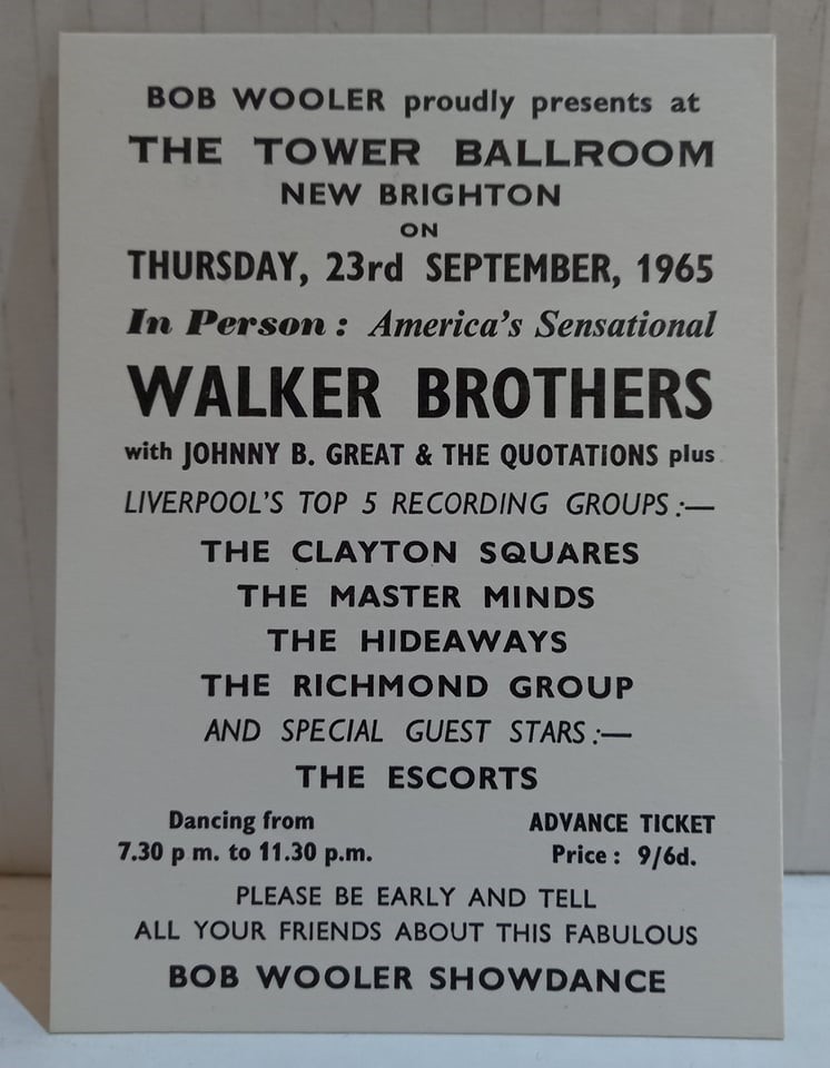 Walker Brothers ticket for Tower Ballroom New Brighton 23rd September 1965