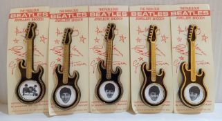 Five Invicita Plastics Beatles Guitar Badges one for each member plus group photo