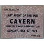 Last Night of The Cavern Club ticket 27th May 1973