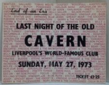 Last Night of The Cavern Club ticket 27th May 1973