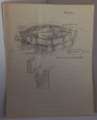 Stuart Sutcliffe drawing from exercise book featuring Beaumaris Castle in Anglesey Wales