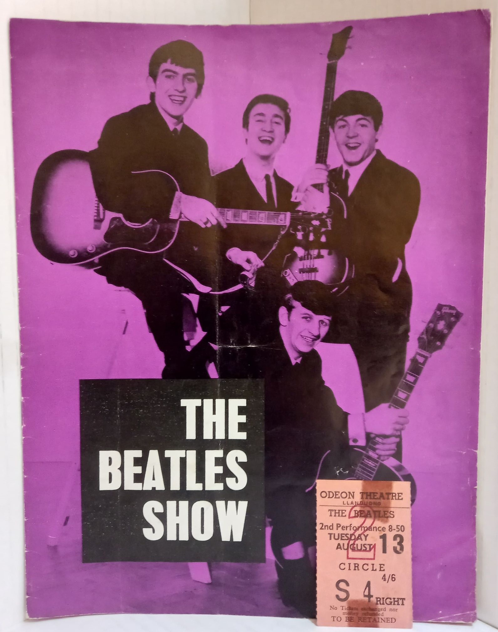 The Beatles Show Programme for Llandudno Odeon Theatre with ticket stub dated 13th August 1963 (2)