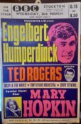 Small front of house poster for Engelbert Humperdinck Mary Hopkins Stockton 26th March 1969
