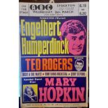 Small front of house poster for Engelbert Humperdinck Mary Hopkins Stockton 26th March 1969