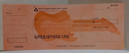 Harrisongs Ltd blank unused cheque UK