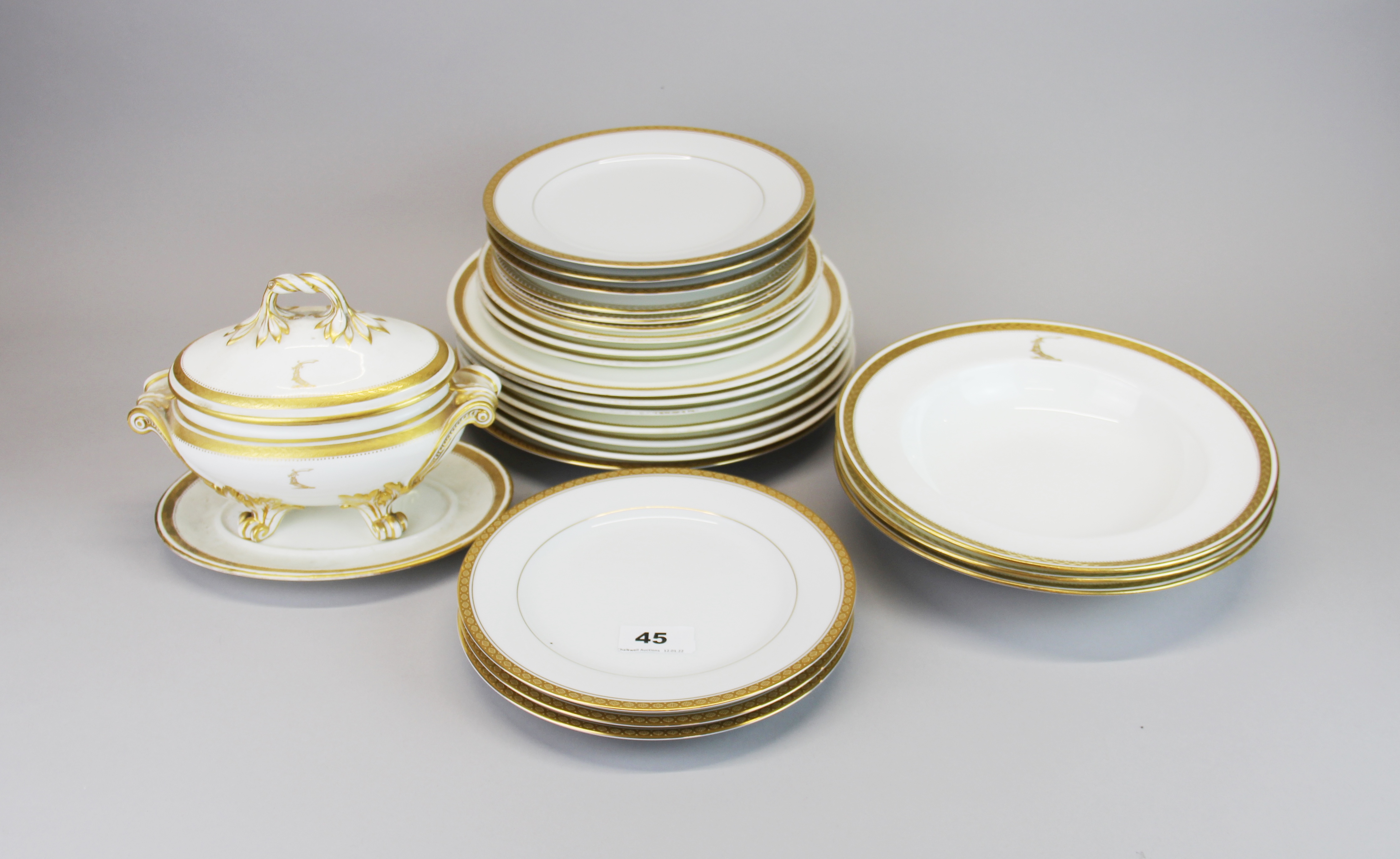 A quantity of John Millar & Co Edinburgh porcelain dinner ware items including small tureen, cover