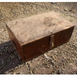 A vintage pine tool trunk and contents.