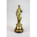 A 19th century brass figure of a woman in classical dress, previously a lamp base with later