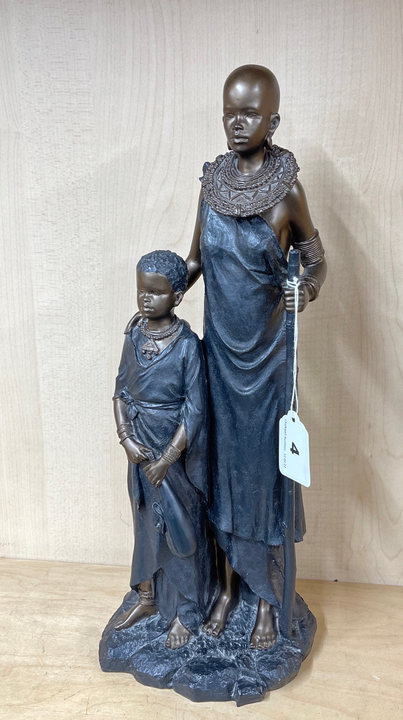 A large Leonardo collection bronze finished figure of an African mother and son, H. 42cm.
