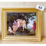 A gilt framed porcelain panel, frame size 20 x 17cm.