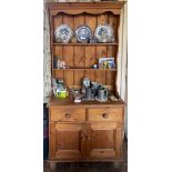 A vintage pine kitchen cabinet, 96 x 191cm.