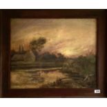 A oak framed oil on canvas rural scene, frame size 74 x 64cm.