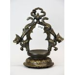 A 19th century East Asian (probably Burmese) bronze hanging censer/lamp, H. 31cm.