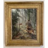 Mick Cawston ( British b.1959 ) framed oil on canvas of "The poacher", frame size 58 x 68cm.