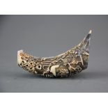 A Chinese carved horn wine cup, H. 10.5cm.