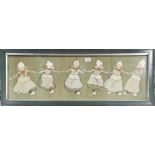 Cecil Aldin (British, 1870-1935): A framed 1930's print of Dutch girls dancing, frame size 109 x