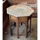 An Eastern octagonal bone inlaid side table, 60 x 63cm.