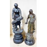 Two 19th century French spelter figures, H. 38cm.