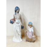 Two Lladro glazed terracotta coloured figurines, tallest H. 36cm.