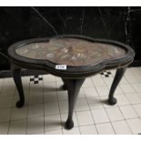 A regency ebonised low table with bead work top, 55 x 31 x 34cm.