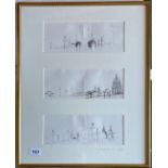 Elizabeth Foster, a framed group of roofscape sketches dated 1998, frame size 44 x 52 cm.