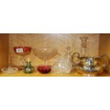 A fine Bohemian glass stem bowl, a Murano glass perfume bottle and other items.