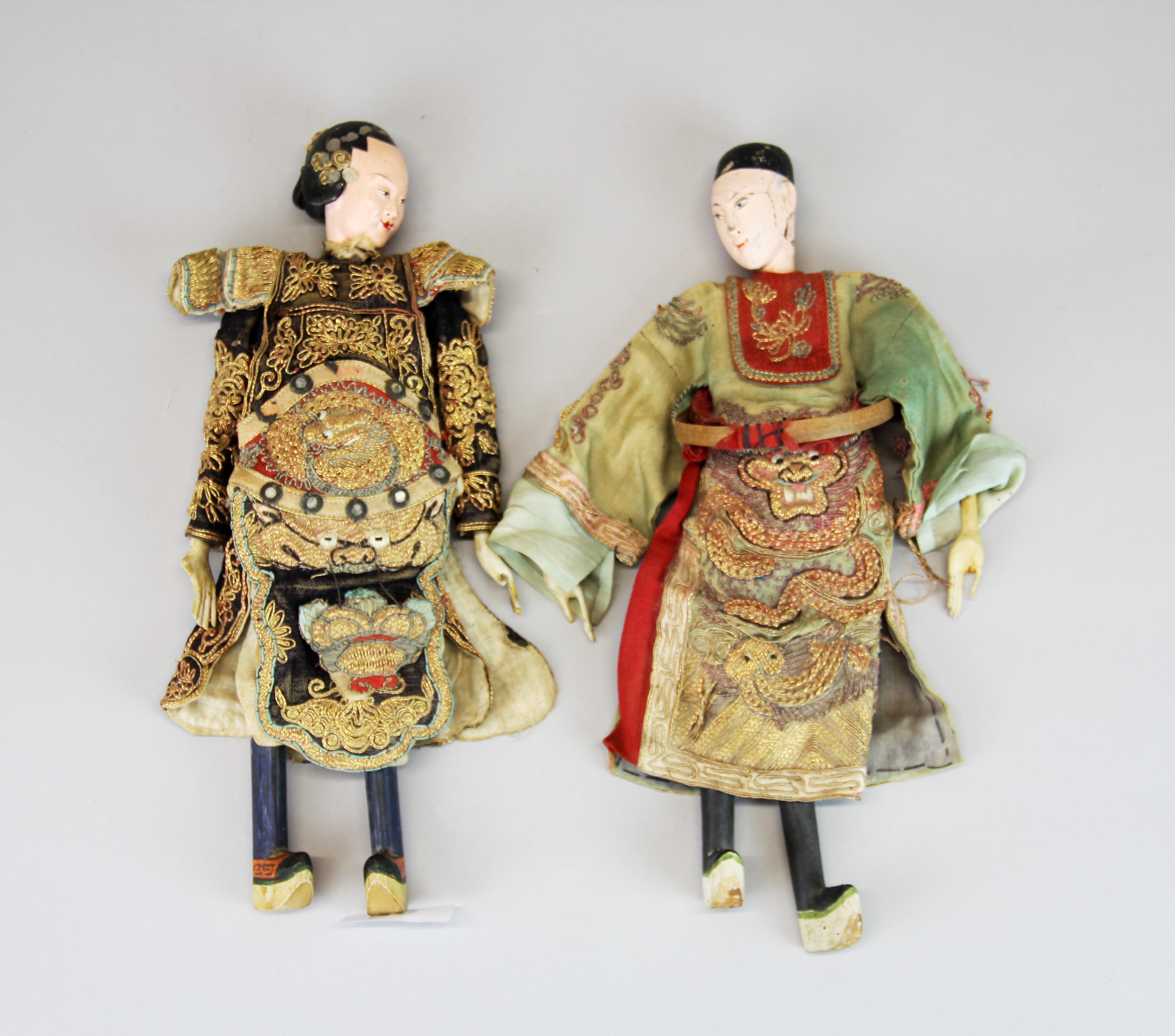 A pair of early to mid 20th century Chinese doll/puppet figures, H. 28cm.