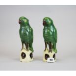 A pair of Chinese glazed pottery figures of parrots, H. 23cm.