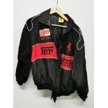 A black Ferrari motor racing jacket.