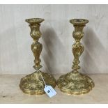 A pair of 19th century gilt bronze candlesticks, H. 23.5cm.