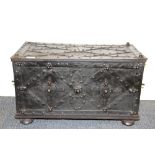 A superb 18th/early 19th century iron trunk with impressive double locking system, 62 x 34 x 37cm.