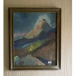 An interesting framed oil behind glass, frame size 59 x 69cm.