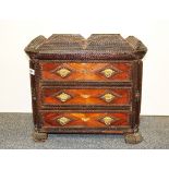 A three drawer 18th century carved oak "Tramp At" table chest, 51 x 34 x 43cm, Pre existing