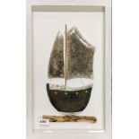 A pencil signed framed ceramic yacht by R. Goodwin-Jones, 33 x 53cm.