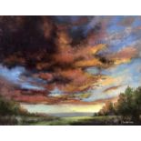 Kim Eshelman, "Universal truth", unframed pastel, 22 x 30cm, c. 2021. A master of dramatic skies,