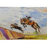 Myrna Higgins, "Grand National ", oil on canvas, 100 x 70cm, c. 2018. Grand National. UK shipping £