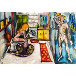 Sasha Neschastnova, "Shared bathroom", oil and ink on canvas, 70 x 90cm, c. 2020. The perfect