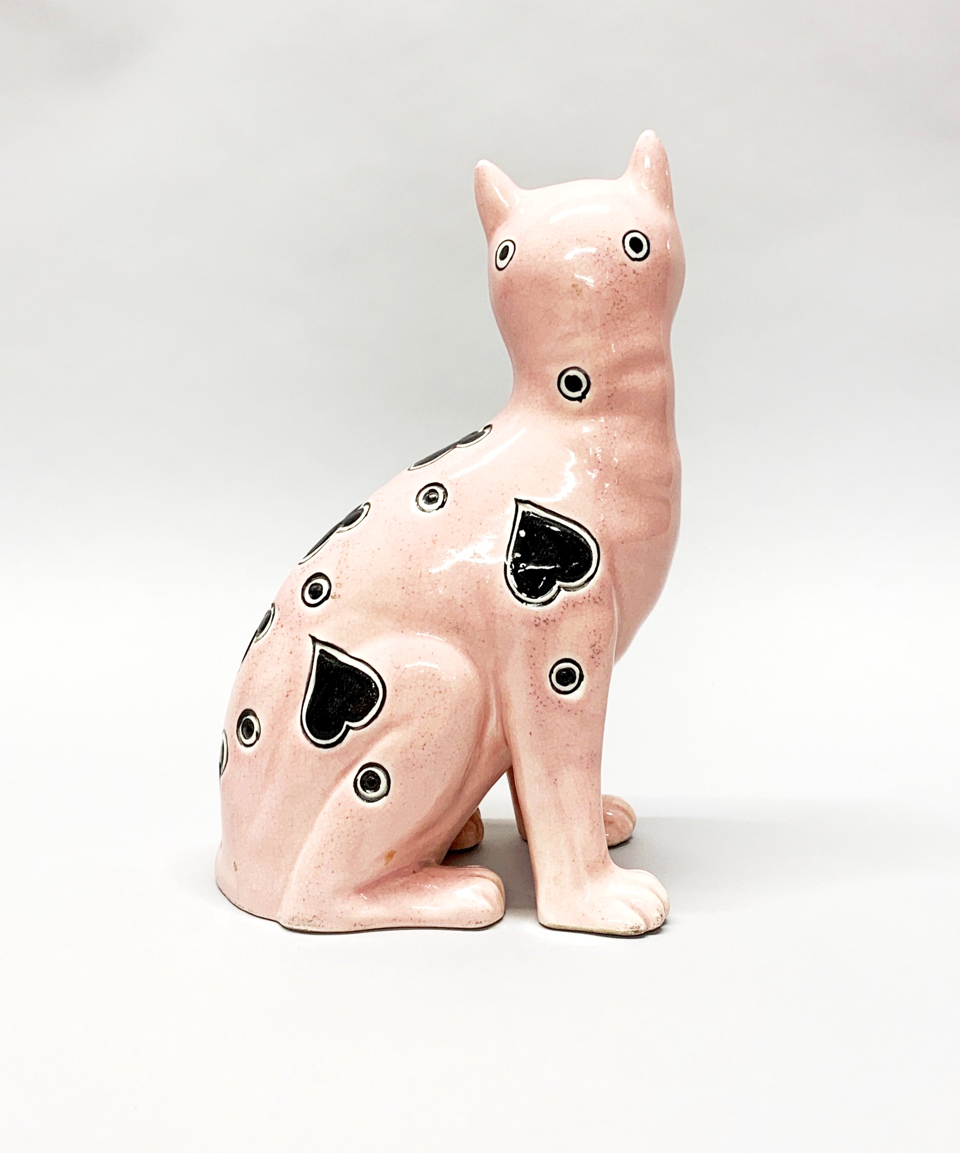 A continental Galle type porcelain figure of a cat with glass eyes, H. 24cm. - Bild 2 aus 3