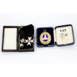 A Knights of Malta enamelled medal group together with a hallmarked silver and enamelled Malta fob.