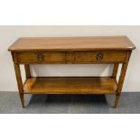 A high quality French console table with two drawers in an 18th century style in walnut and beach