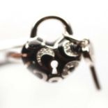 A 925 silver heart lock and key enamelled ring set with white stones, (N.5).