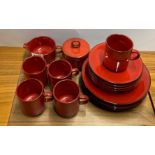 A 1960's red glazed porcelain part coffee set.