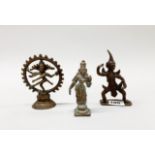 A group of three 19th century oriental bronze figures of dancing deities, H. 12cm.