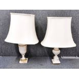 Two vintage marble table lamps, H. 73cm (with shade).