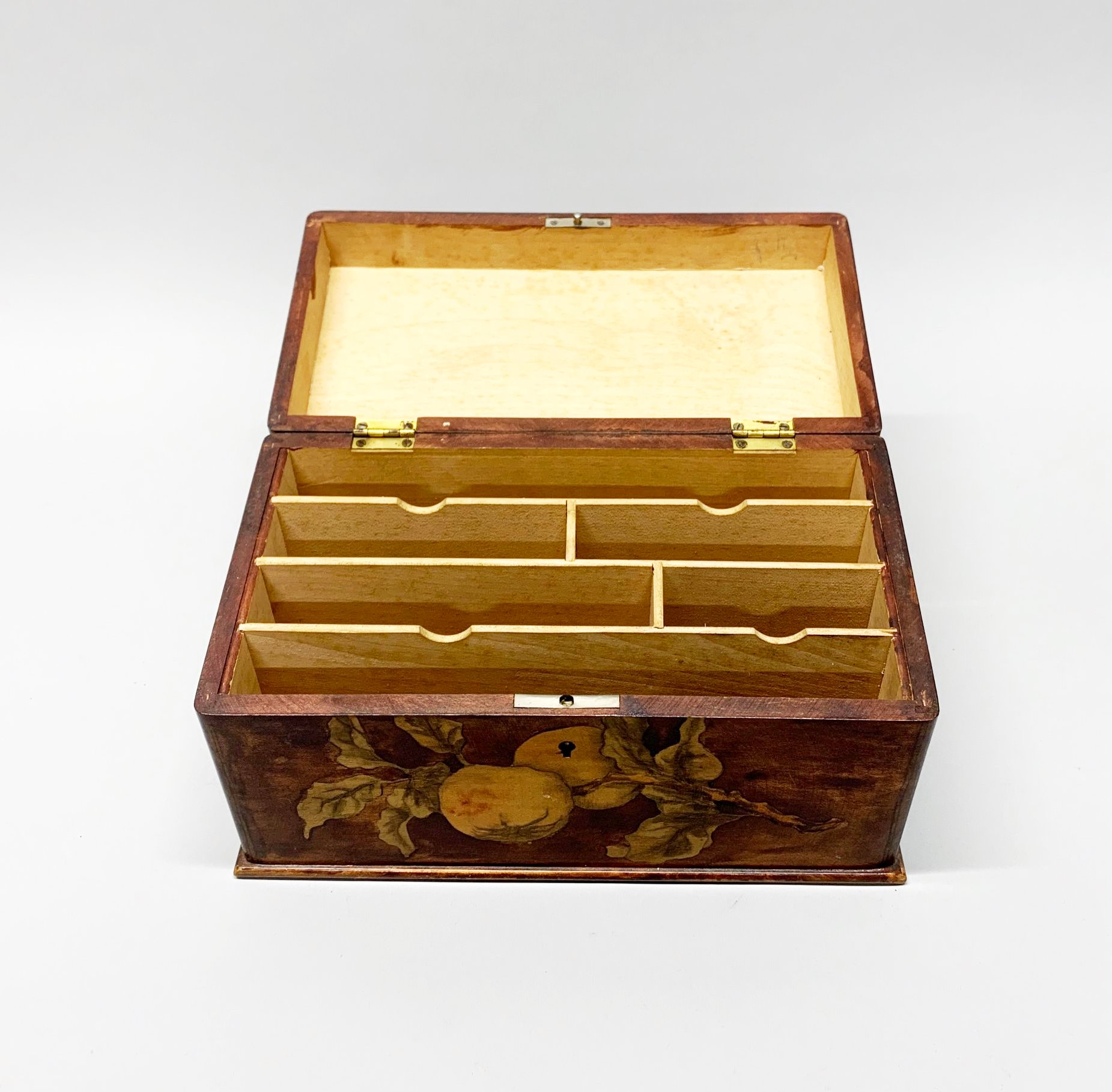 A lovely early 20th century pokerwork and dyed fruitwood stationery box, 26 x 14 x 14cm. - Bild 2 aus 3