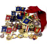 A large group of silver and enamel Royal Antediluvian Order of Buffaloes medals.