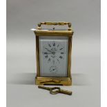 A L 'Epee, Saint Suxanne, French gilt brass repeater carriage clock, H. 17cm. A/F to one glass and