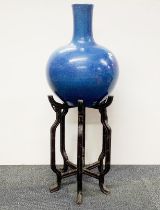 A superb large 18th/19th C Chinese robins egg glazed porcelain vase on folding stand, vase H.