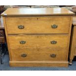 A Victorian three drawer pine chest with no back panel, 106 x 48 x 101cm.